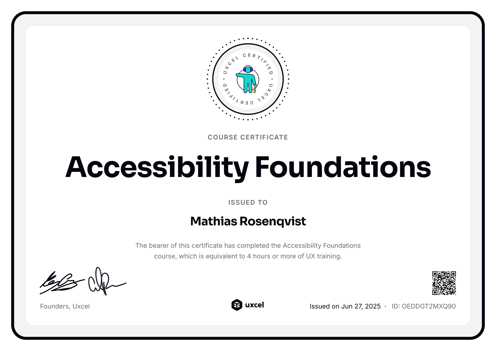 Mathias Rosenqvist's certificate